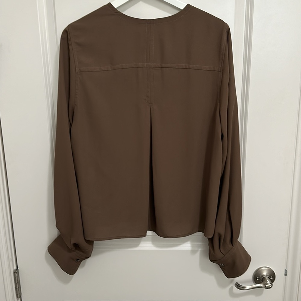 Karen Kane Brown Long-Sleeve V-Neck Blouse - Picture 7 of 9
